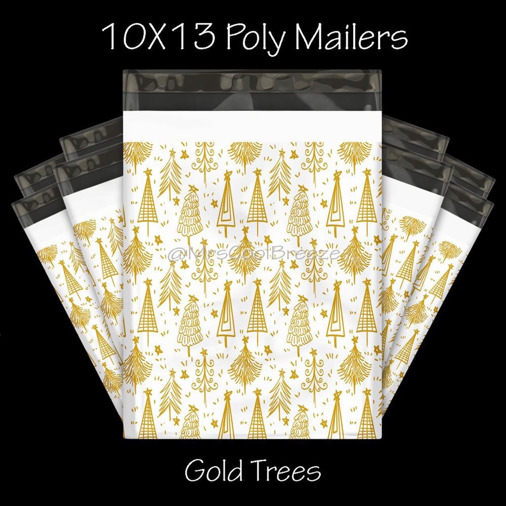 30 ~ 10X13 Gold Trees Designer Poly Mailers